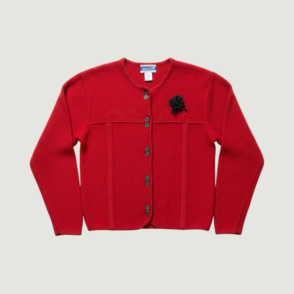 VTG Pendleton Petite Red 100% Virgin Wool Button Front Cardigan Sweater Small